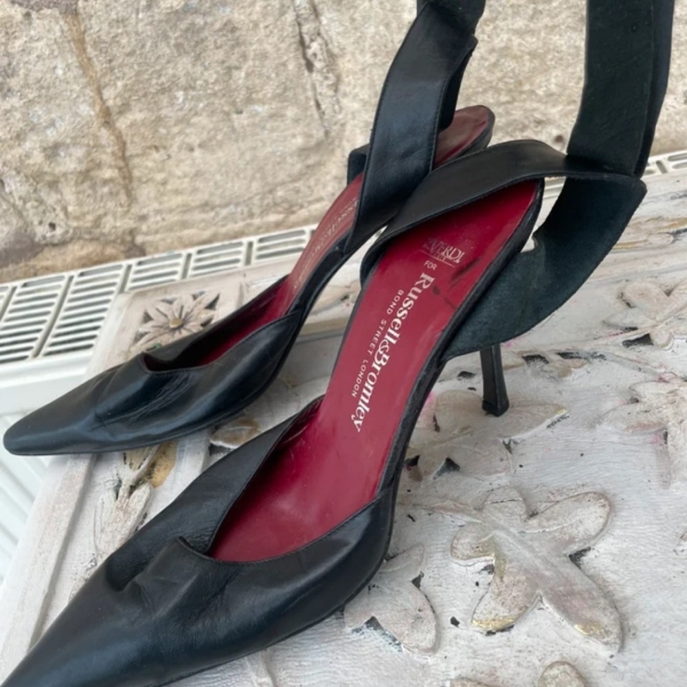 RDI Black Slingback Heels with Red Insole
